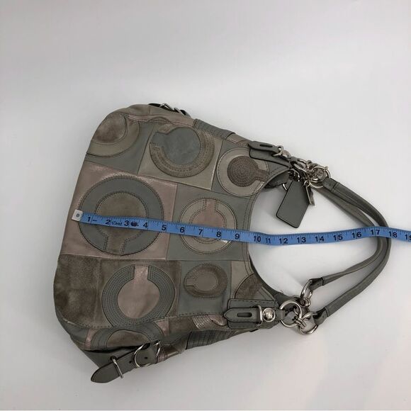 Coach RARE Mia Inlaid C Maggie Hobo Bag #15770 Gray Silver Leather - Picture 13 of 16